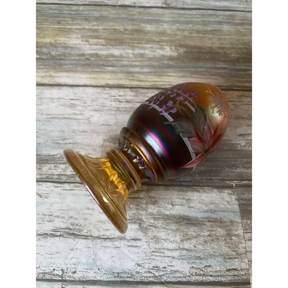 Fenton Hand Painted Iridescent Glass Pedestal Egg Snowflake Poinsettia Christmas - Picture 5 of 9